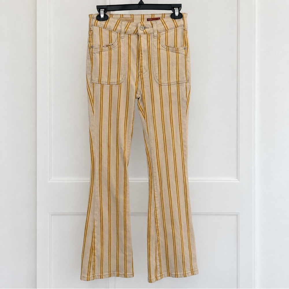 Pilcro Striped Flare Jeans in Cream and Mustard - Picture 2 of 4
